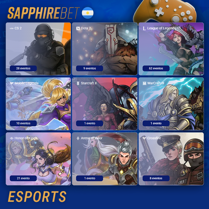 ¿Qué tipos de esports hay disponibles en Sapphirebet Argentina?
